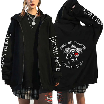 Men And Women Death Note Zip Up Hoodies Harajuku Unisex Zipper Jacket Hoody Sleeve Light Print Ryuk And Yagami Classic Simple