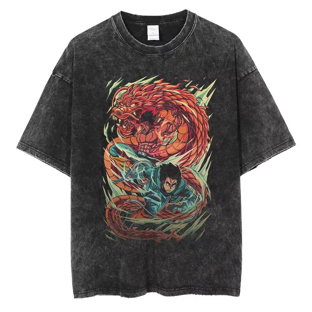 Hip Hop Streetwear Japanese Anime Naruto Print T Shirt Vintage Black T-Shirt Harajuku Cotton Casual Tops Men Short Sleeve Tshirt