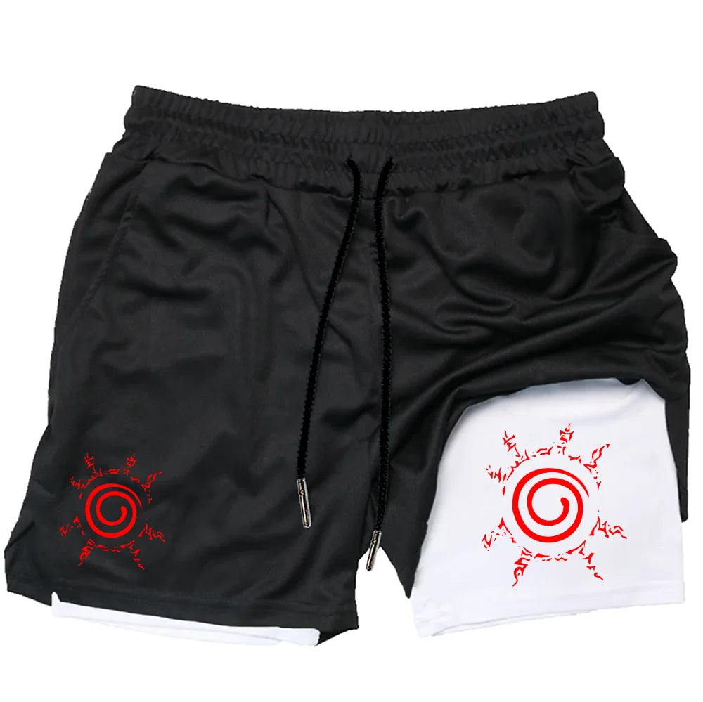 Naruto Anime Mens Gym Quick-Drying Jogging Shorts Fitness Workout Running 2 in 1 Short Pants Men Sports Bodybuilding Sweatpants