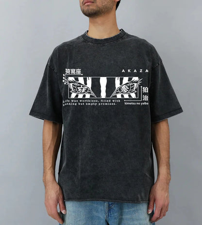 Japanese Anime Demon Slayer Akaza Graphic Washed T-shirts Women’s Men's Clothing  Harajuku Y2K Oversized Cotton Half-sleeve Tops