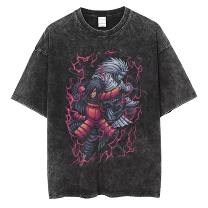 Hip Hop Streetwear Japanese Anime Naruto Print T Shirt Vintage Black T-Shirt Harajuku Cotton Casual Tops Men Short Sleeve Tshirt
