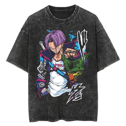 Summer Men's Washes T-shirts Japanese Anime Dragon Ball Torankusu ＆ Goten Graphic Clothing Tops Y2K Oversized Cotton DBZ Tees