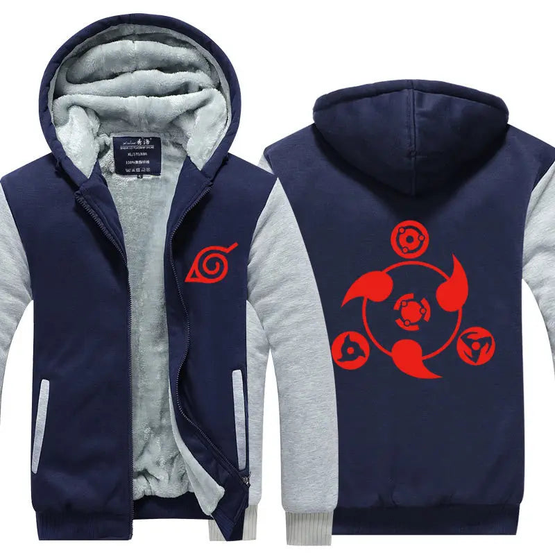 Anime Cartoon Naruto Hooded Coat Men's Autumn Winter Thicken Printing Plush Coat Student Fashion Keep Warm Coat Birthday Gift