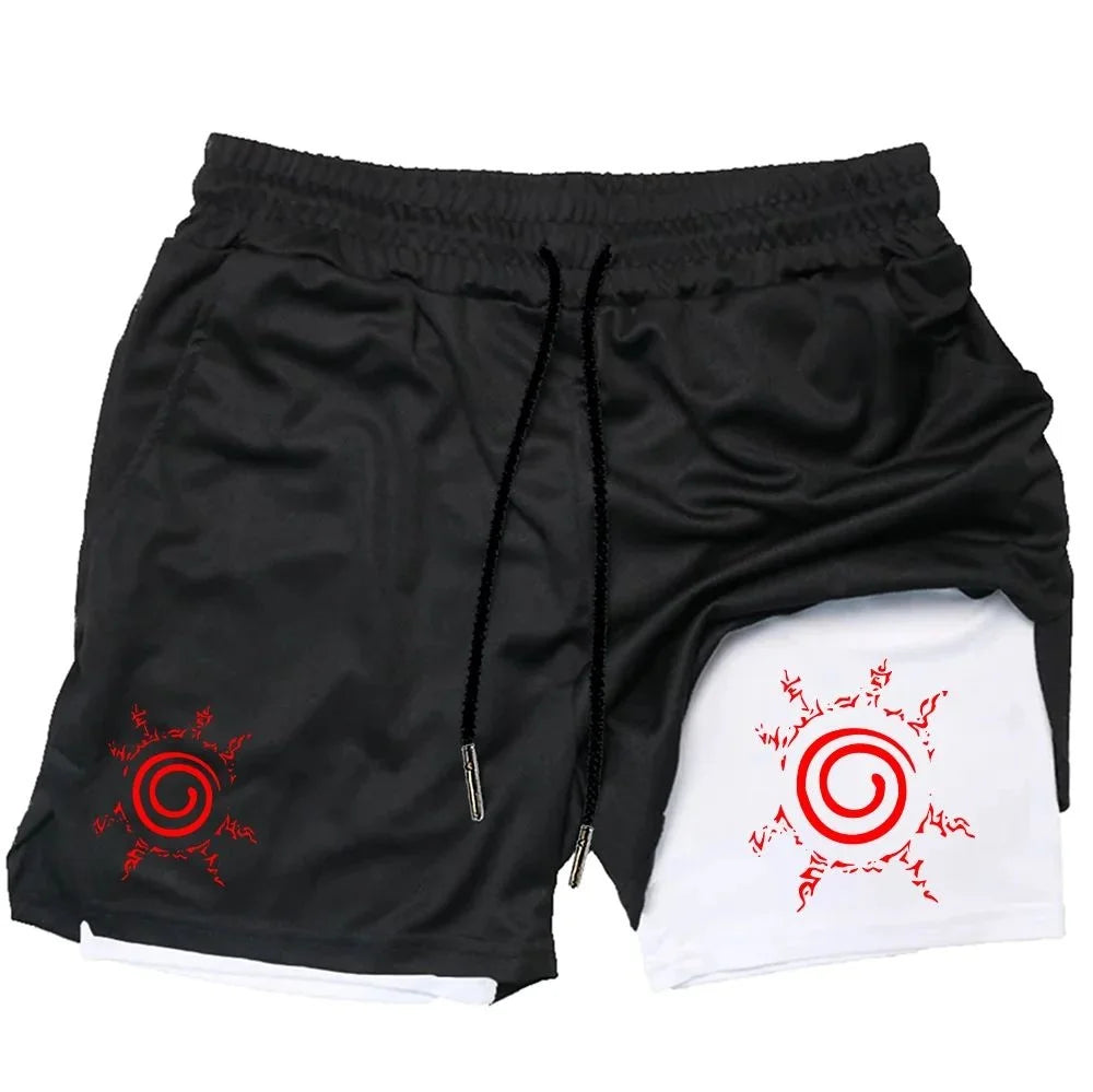 Naruto Anime Mens Gym Quick-Drying Jogging Shorts Fitness Workout Running 2 in 1 Short Pants Men Sports Bodybuilding Sweatpants