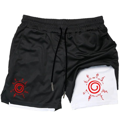 Naruto Anime Mens Gym Quick-Drying Jogging Shorts Fitness Workout Running 2 in 1 Short Pants Men Sports Bodybuilding Sweatpants