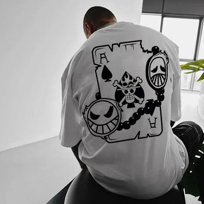 2026 Japanese ONE PIECE Anime Cool Peripheral Short Sleeved Men's Summer Academy Style Round Neck T-shirt Top Fashionable