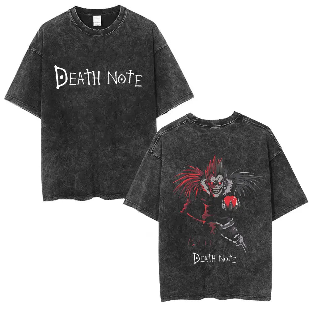 Washed Vintage Anime Death Note Ryuk T Shirts Men Women Fashion Oversized Crewneck T-shirts Men's Cartoon Manga Merch Streetwear