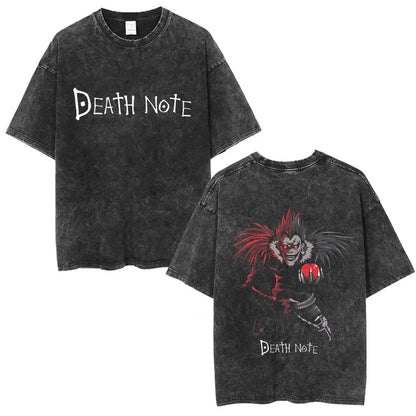 Washed Vintage Anime Death Note Ryuk T Shirts Men Women Fashion Oversized Crewneck T-shirts Men's Cartoon Manga Merch Streetwear