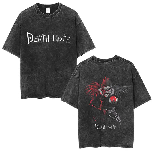 Washed Vintage Anime Death Note Ryuk T Shirts Men Women Fashion Oversized Crewneck T-shirts Men's Cartoon Manga Merch Streetwear