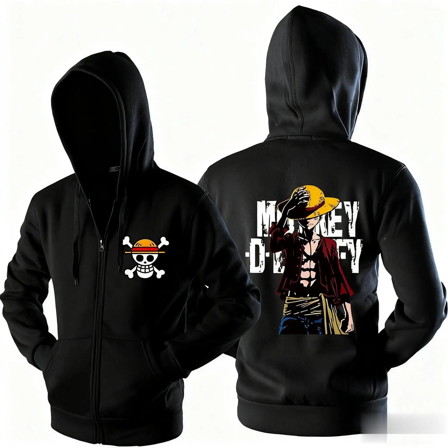 Anime One Piece Luffy Zipper Hooded Jacket Men Women Sweatshirt Streetwear Cartoon Print Casual Long Sleeve Top Autumn Y2k