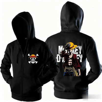 Anime One Piece Luffy Zipper Hooded Jacket Men Women Sweatshirt Streetwear Cartoon Print Casual Long Sleeve Top Autumn Y2k