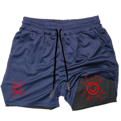 Naruto Anime Mens Gym Quick-Drying Jogging Shorts Fitness Workout Running 2 in 1 Short Pants Men Sports Bodybuilding Sweatpants