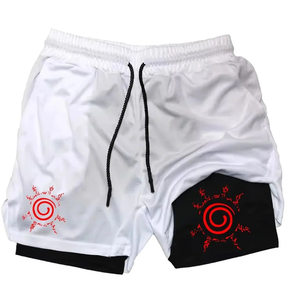 Naruto Anime Mens Gym Quick-Drying Jogging Shorts Fitness Workout Running 2 in 1 Short Pants Men Sports Bodybuilding Sweatpants