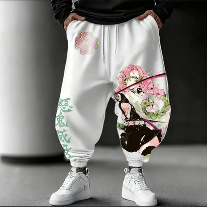 Demon Slayer Anime 2025 Autumn/Winter Sweatpants New Kanroji Mitsuri Hand Drawn Printed Men's Loose Casual Fashion Tapered Pants