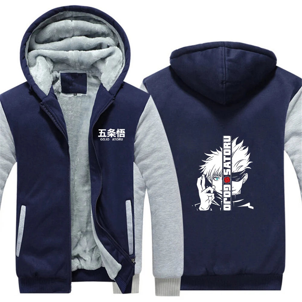 Anime Jujutsu Kaisen 2025 Autumn And Winter Man's Patchwork Fleece Warm Hoodies Jacket Gojo Satoru Zipper Fashion Coat