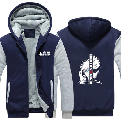 Anime Jujutsu Kaisen 2025 Autumn And Winter Man's Patchwork Fleece Warm Hoodies Jacket Gojo Satoru Zipper Fashion Coat