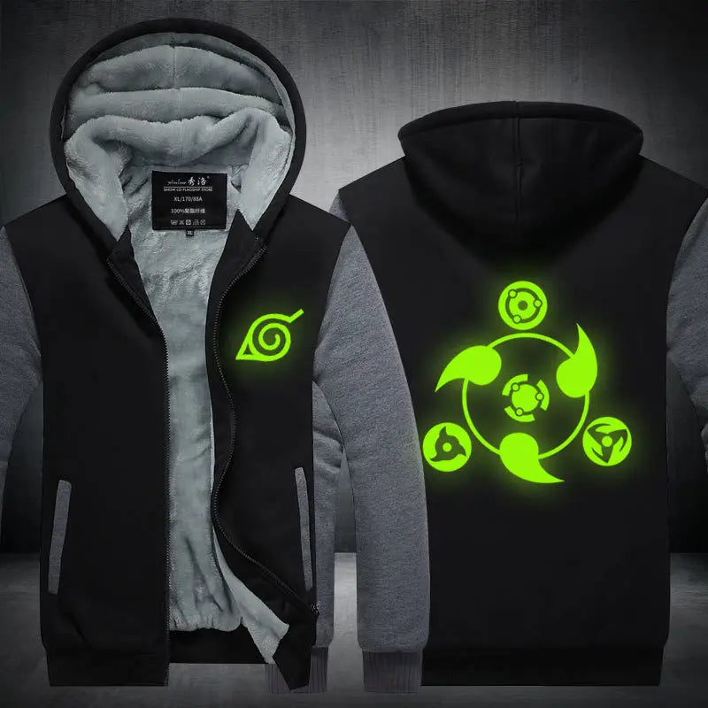 Anime Cartoon Naruto Hooded Coat Men's Autumn Winter Thicken Printing Plush Coat Student Fashion Keep Warm Coat Birthday Gift