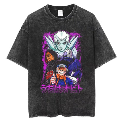 Hip Hop Streetwear Japanese Anime Naruto Print T Shirt Vintage Black T-Shirt Harajuku Cotton Casual Tops Men Short Sleeve Tshirt