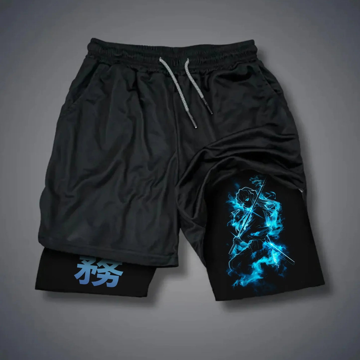 Demon Slayer Anime Men Gym Shorts Quick Dry Streetwear Summer Workout Sports Pants Sportswear Fitness Double-layer Beach Pants