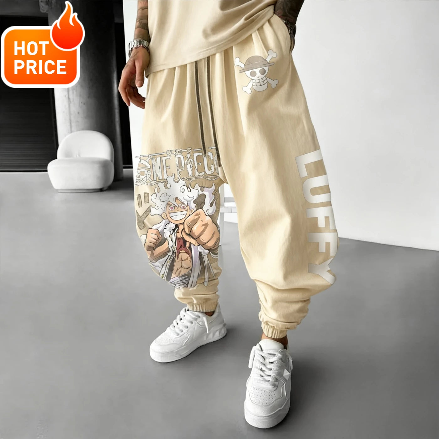 2025 Luffy Anime One Piece Harajuku Men Cotton Pants Fall Winter Cotton Trend Loose-Fit Women Casual Sports Tapered Leggings Y2K