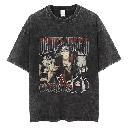 Hip Hop Streetwear Japanese Anime Naruto Print T Shirt Vintage Black T-Shirt Harajuku Cotton Casual Tops Men Short Sleeve Tshirt