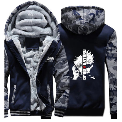 Anime Jujutsu Kaisen 2025 Autumn And Winter Man's Patchwork Fleece Warm Hoodies Jacket Gojo Satoru Zipper Fashion Coat