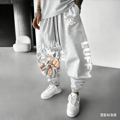 2025 Luffy Anime One Piece Harajuku Men Cotton Pants Fall Winter Cotton Trend Loose-Fit Women Casual Sports Tapered Leggings Y2K