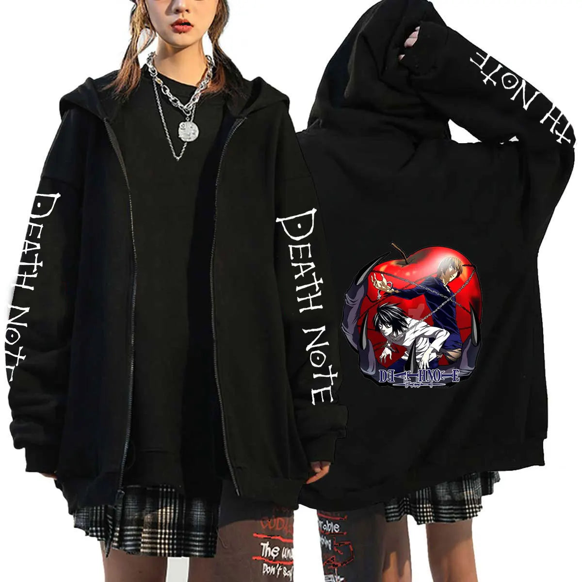 Men And Women Death Note Zip Up Hoodies Harajuku Unisex Zipper Jacket Hoody Sleeve Light Print Ryuk And Yagami Classic Simple