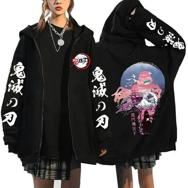 Demon Slayer Hoodie Zip Up Jacket Men Women Anime Print Kamado Nezuko Streetwear Casual Sweatshirt Cosplay Autum winter Y2k Top