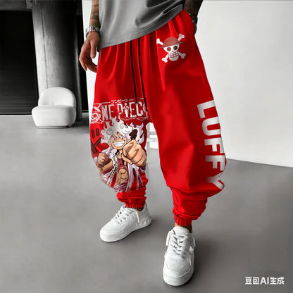 2025 Luffy Anime One Piece Harajuku Men Cotton Pants Fall Winter Cotton Trend Loose-Fit Women Casual Sports Tapered Leggings Y2K