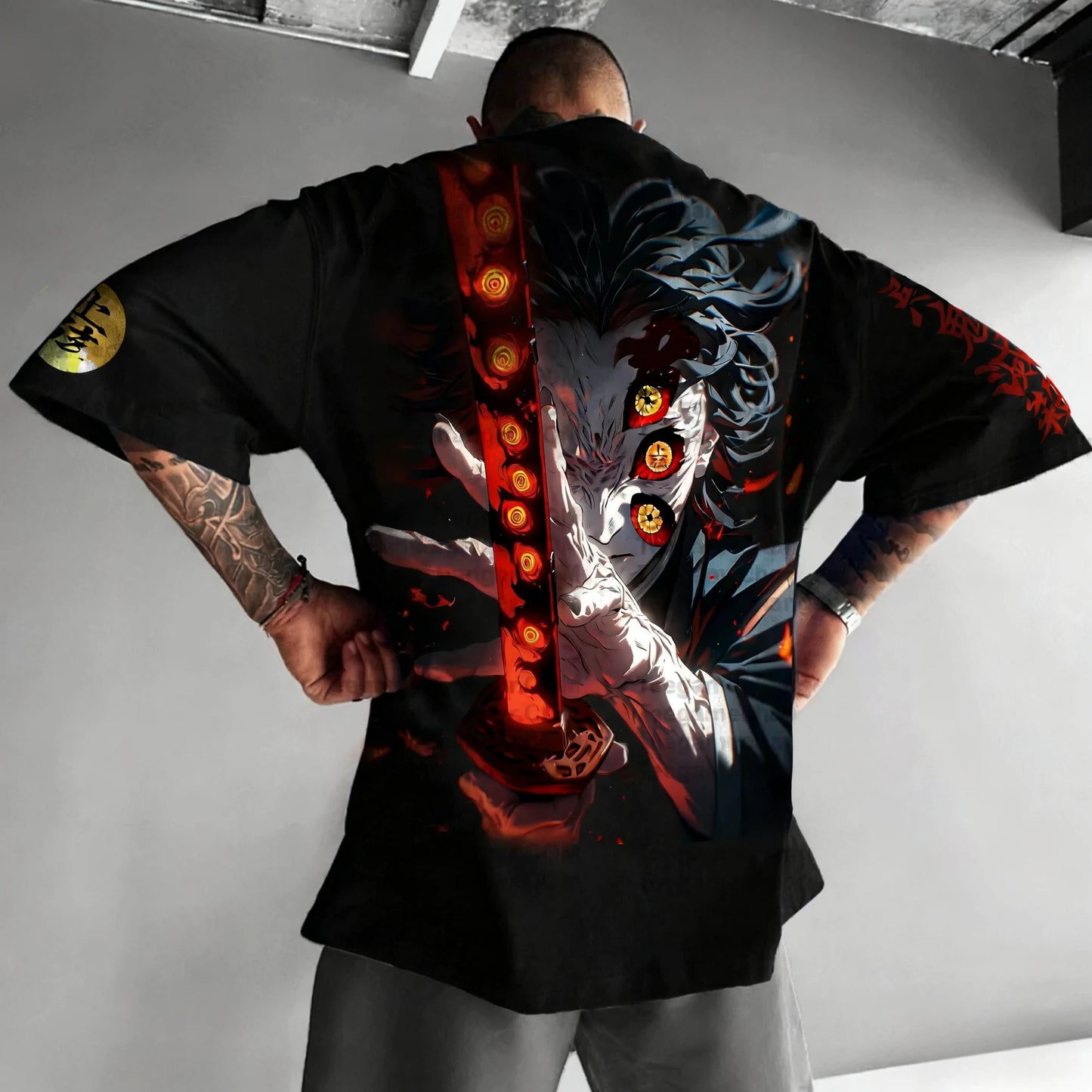 Demon Slayer Halloween Joint T-shirt 2025 Men's Summer New Kokushibo Anime Print American Trend Casual Loose Short Sleeved Top
