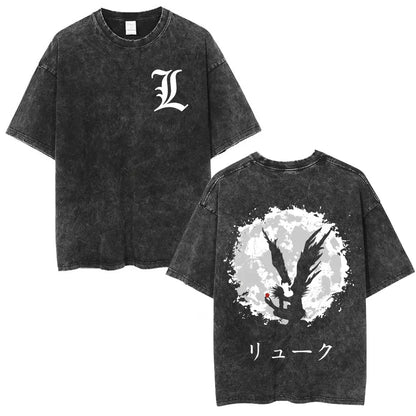Washed Vintage Anime Death Note Ryuk T Shirts Men Women Fashion Oversized Crewneck T-shirts Men's Cartoon Manga Merch Streetwear