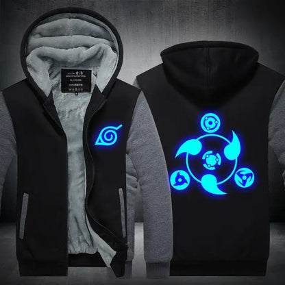 Anime Cartoon Naruto Hooded Coat Men's Autumn Winter Thicken Printing Plush Coat Student Fashion Keep Warm Coat Birthday Gift