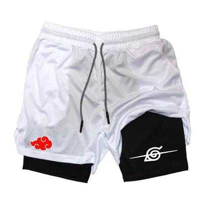 Naruto Anime New Sports 2-in-1 Shorts 2025 Men and Women Summer Gym Training Sweat-absorbing Breathable Fake Two-piece Shorts