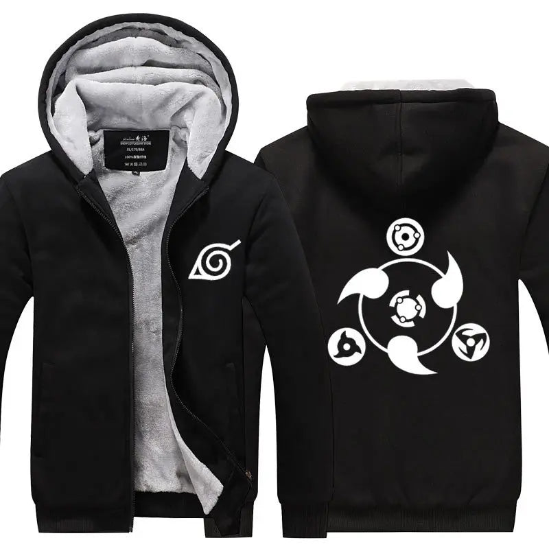 Anime Cartoon Naruto Hooded Coat Men's Autumn Winter Thicken Printing Plush Coat Student Fashion Keep Warm Coat Birthday Gift