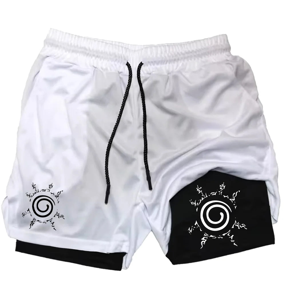 Naruto Anime Mens Gym Quick-Drying Jogging Shorts Fitness Workout Running 2 in 1 Short Pants Men Sports Bodybuilding Sweatpants