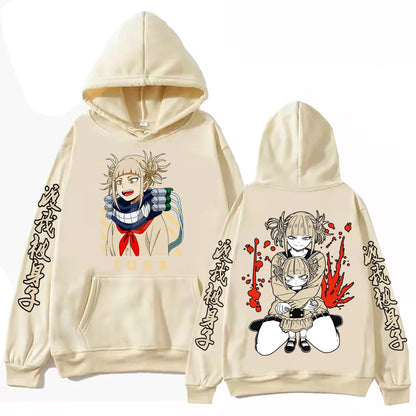 Anime My Hero Academia Himiko Toga Hoodie Manga Graphic Hooded Pullover Tops Man Woman Long Sleeves Fleece Oversized Sweatshirt