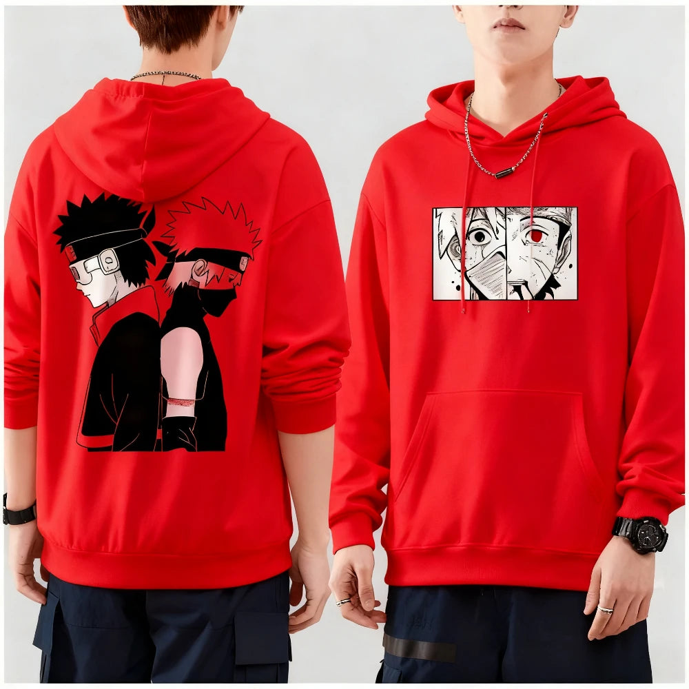 Naruto Kakashi Uchiha Obito Printed Hoodie Harajuku Retro Streetwear Men's Pure Cotton Oversized Loose Women's Hooded Unisex Y2k