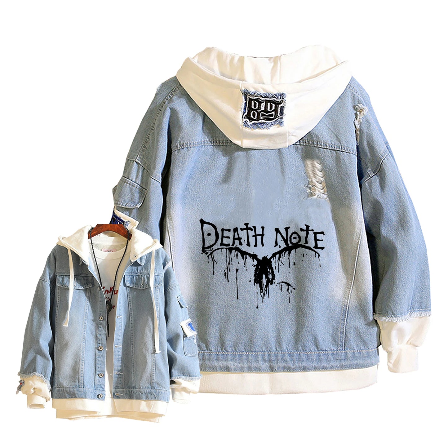 Anime Death Note Girls Loose Jeans Jacket Cartoon Ryuk Print Hoodie Streetwear Couple Sweatshirts Demin Hooded Coats Outerwear