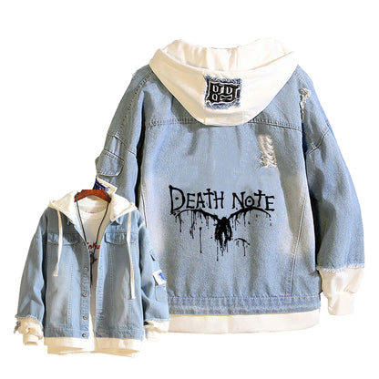 Anime Death Note Girls Loose Jeans Jacket Cartoon Ryuk Print Hoodie Streetwear Couple Sweatshirts Demin Hooded Coats Outerwear
