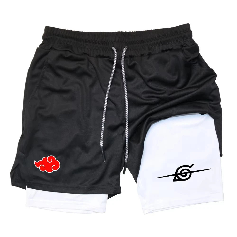 Naruto Anime New Sports 2-in-1 Shorts 2025 Men and Women Summer Gym Training Sweat-absorbing Breathable Fake Two-piece Shorts