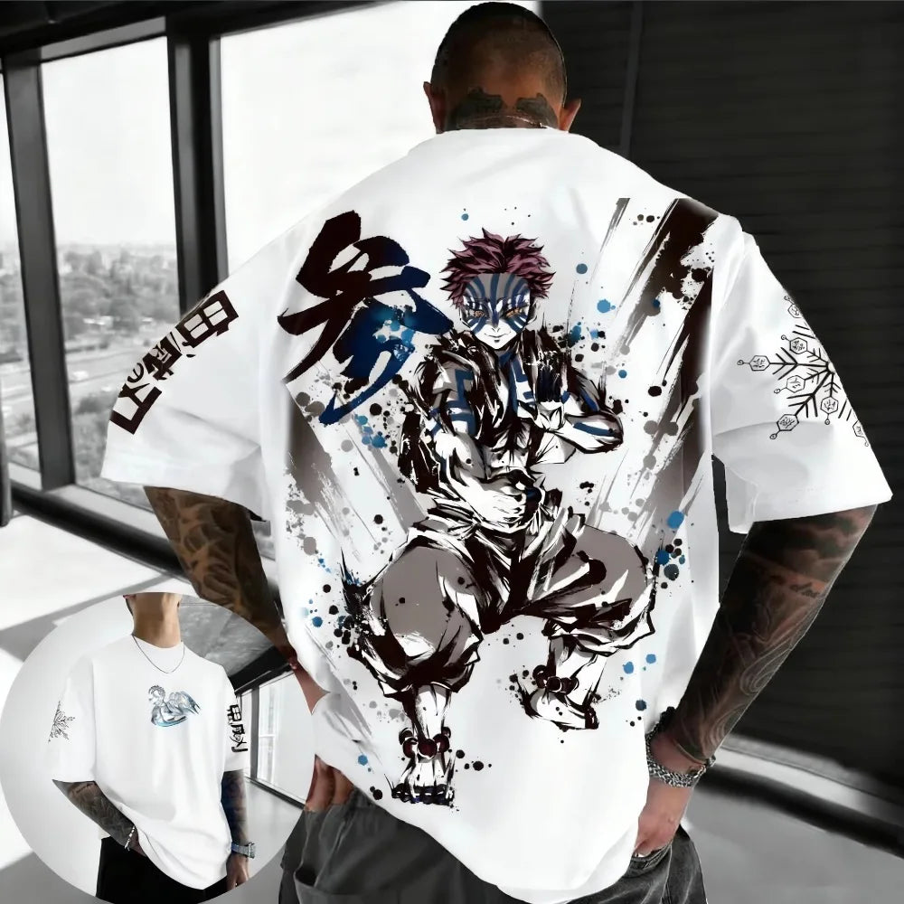 Summer Plus Size Demon Slayer Anime Printed Men, Women T-shirt Casual Parent Child Top Fashion Harajuku Style Street Wear Y2K