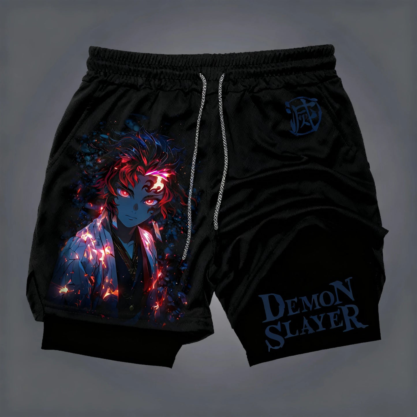 Demon Slayer Anime New Co-branded Printed 2-in-1 Sports Shorts 2025 Summer Fashion Fitness Swimming Hiking Double Layer Shorts