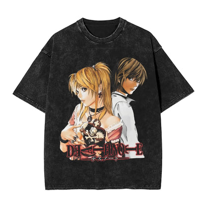 Manga DEATH NOTE T Shirts L Lawliet Graphic Print T-Shirts Washed Oversize Tshirt Short Sleeve Cotton Soft Tee Men Women Clothes