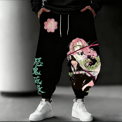 Demon Slayer Anime 2025 Autumn/Winter Sweatpants New Kanroji Mitsuri Hand Drawn Printed Men's Loose Casual Fashion Tapered Pants
