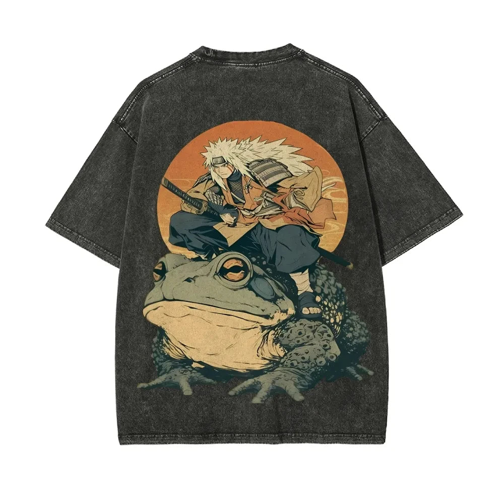 Naruto Jiraiya T Shirt Gamabunta Ukiyo-e Vintage Acid Wash Streetwear Oversized Retro Anime Graphic Men Tees Clothing