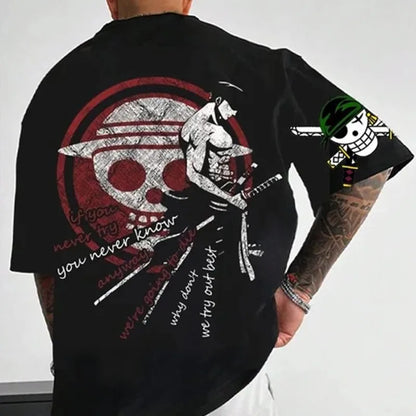 2026 Japanese ONE PIECE Anime Cool Peripheral Short Sleeved Men's Summer Academy Style Round Neck T-shirt Top Fashionable