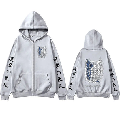 Anime Attack on Titan Zipper Hoodies Mikasa Ackerman Eren Jaeger Wings of Freedom Logo Zip Up Sweatshirts Pullovers Jacket Caots