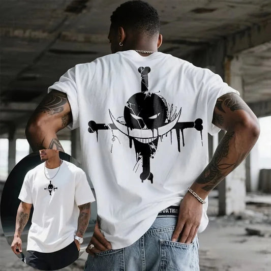 ONE PIECE Animation Derivatives White Beard Printed Short Sleeve T-Shirt Men's and Women's 2025 Summer Fashion Casual Cotton Top