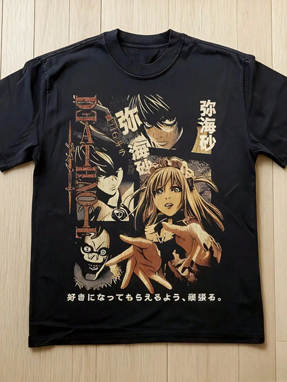 Classic Vintage Anime T-shirts Death Note Anime T-shirts Retro Pattern T-shirts Y2k Graphic Printed Cotton Short-sleeved Unisex